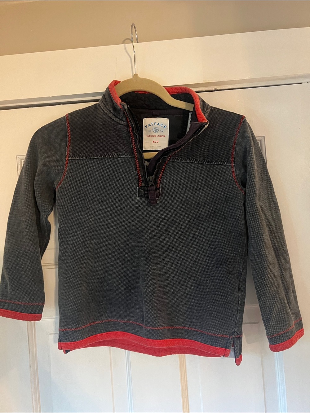 Fat Face Kids Charcoal Pullover with Red Trim